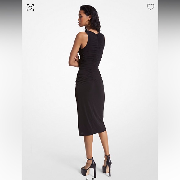 Michael Kors Stretch Matte Jersey Ruched Dress Black Sz Medium - Picture 4 of 9